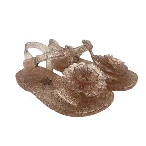 Old Navy Flower Jelly Sandals Rose Gold Glitter Size 6 Baby Girl Toddler
